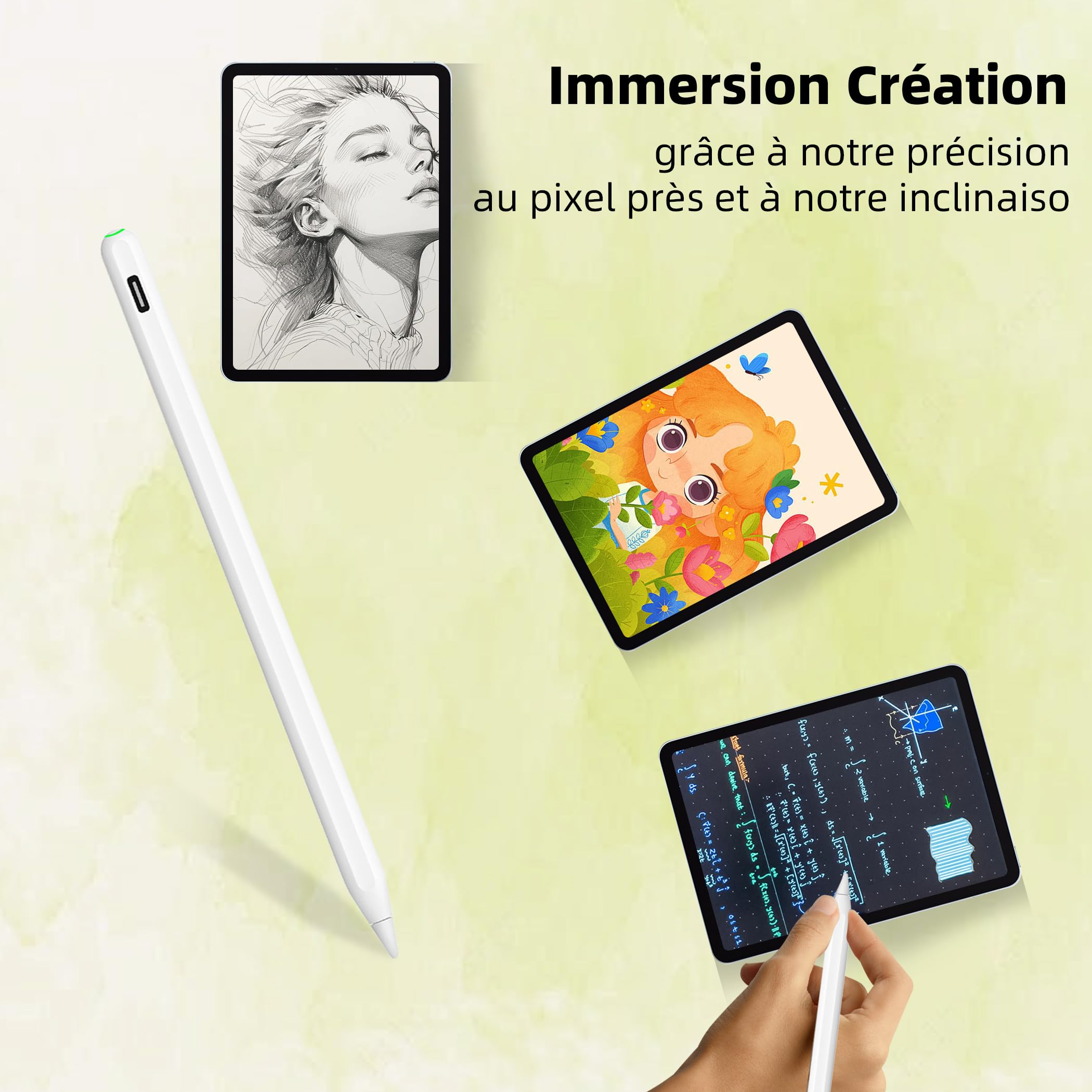 Stylet pour iPad (2018-2024) Apple Pencil avec rejet de la Paume